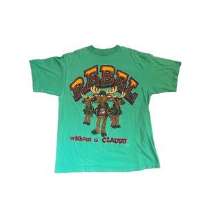 Vintage Rare Christmas Funny Shirt Rebel without a Clause Dad joke reindeer sant